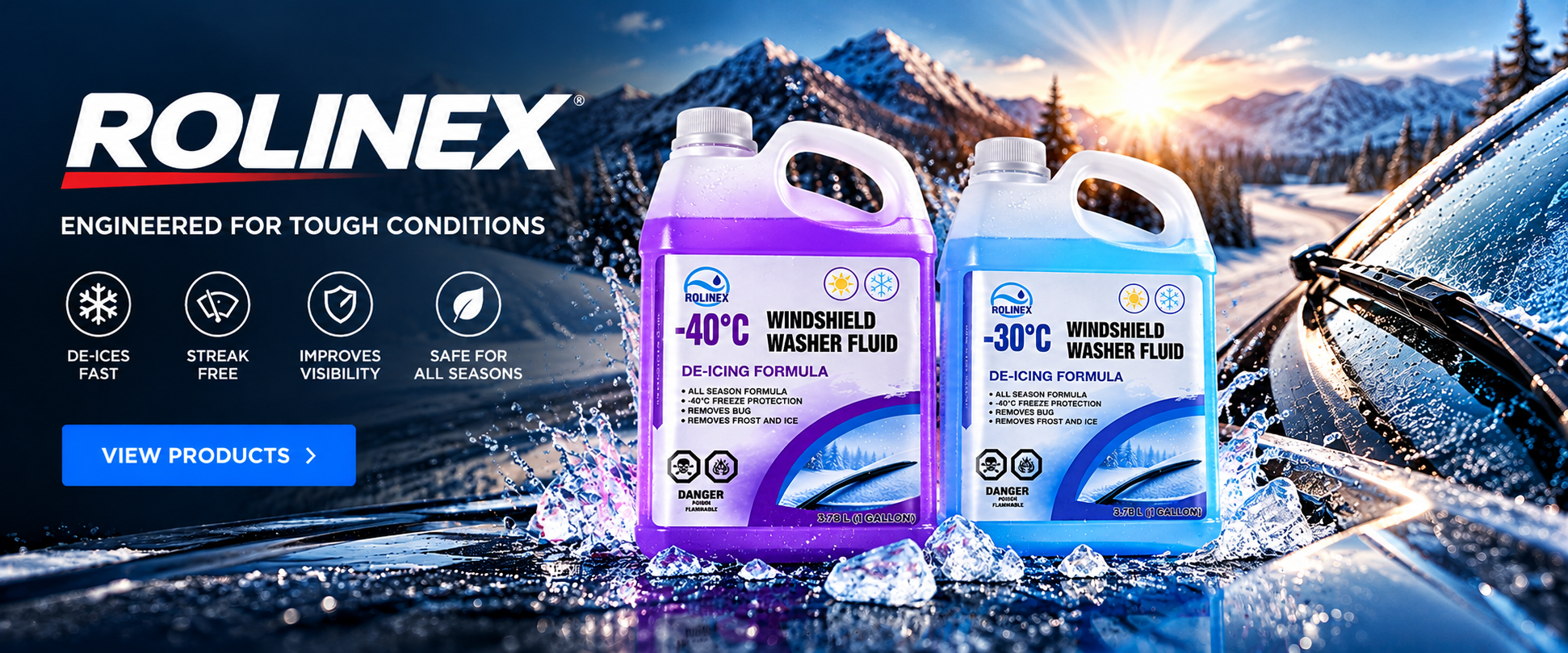 Rolinex windshield washer fluid, purple -40°C and blue -30°C